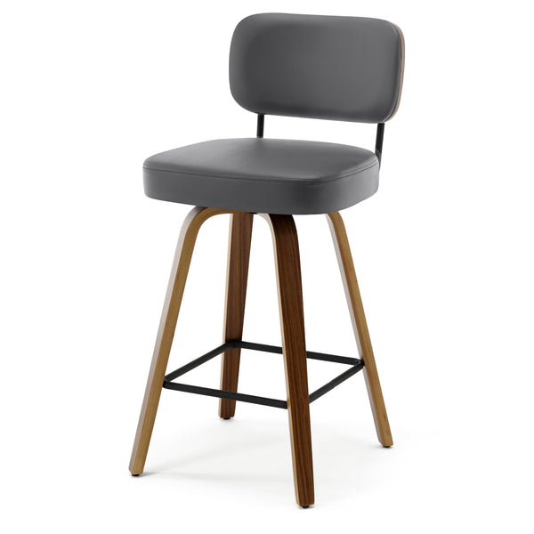 Moravia Bar Stool in Gray Hron Leather, Counter Height, with Leather Backrest