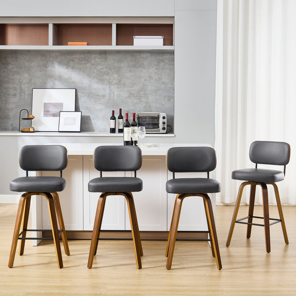 Moravia Bar Stool in Gray Hron Leather, Counter Height, with Leather Backrest
