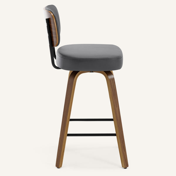 Moravia Bar Stool in Gray Hron Leather, Counter Height, with Leather Backrest