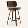 Moravia Bar Stool in Gray Hron Leather, Counter Height, with Leather Backrest