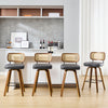 Moravia Bar Stool in Gray Hron Leather, Counter Height, with Rattan Backrest