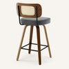 Moravia Bar Stool in Gray Hron Leather, Counter Height, with Rattan Backrest