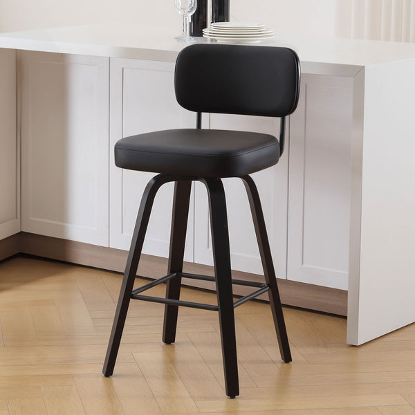 Moravia II Swivel Bar Stool in Black Hron Leather with Leather Backrest