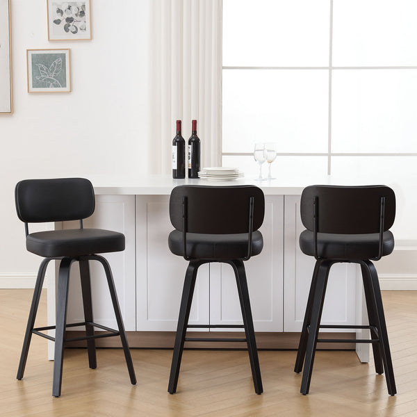 Moravia II Swivel Bar Stool in Black Hron Leather with Leather Backrest