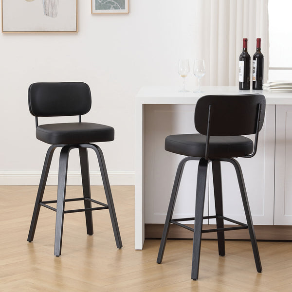 Moravia II Swivel Bar Stool in Black Hron Leather with Leather Backrest