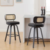 Moravia II Swivel Bar Stool in Black Hron Leather with Rattan Backrest