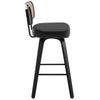 Moravia II Swivel Bar Stool in Black Hron Leather with Rattan Backrest