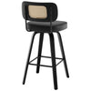 Moravia II Swivel Bar Stool in Black Hron Leather with Rattan Backrest