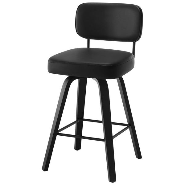 Moravia II Swivel Counter Stool in Black Hron Leather with Leather Backrest