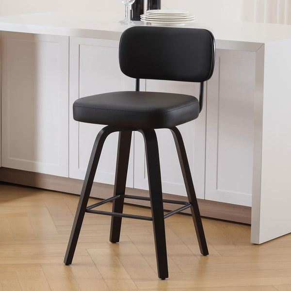 Moravia II Swivel Counter Stool in Black Hron Leather with Leather Backrest