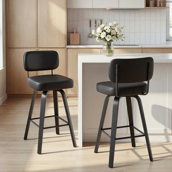 Moravia II Swivel Counter Stool in Black Hron Leather with Leather Backrest