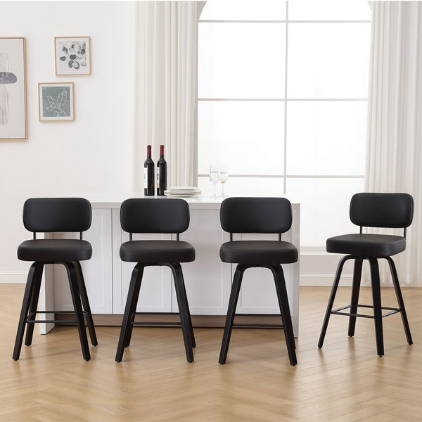 Moravia II Swivel Counter Stool in Black Hron Leather with Leather Backrest