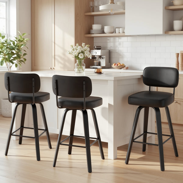 Moravia II Swivel Counter Stool in Black Hron Leather with Leather Backrest