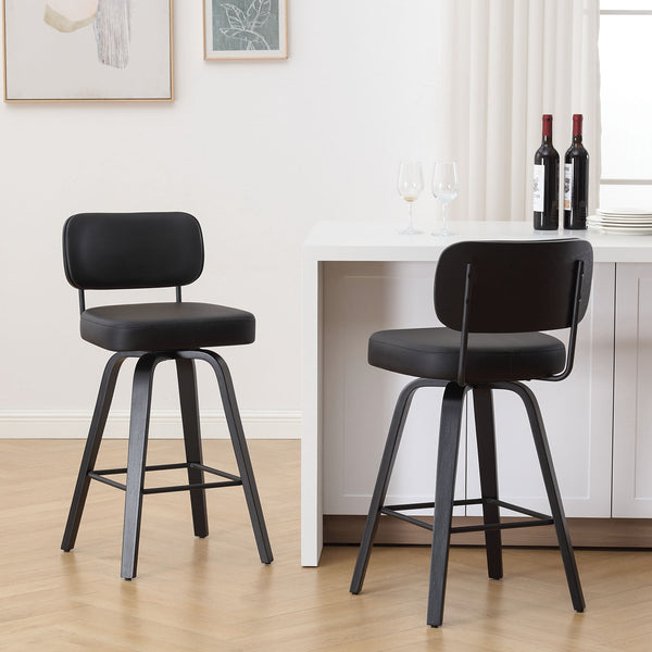 Moravia II Swivel Counter Stool in Black Hron Leather with Leather Backrest