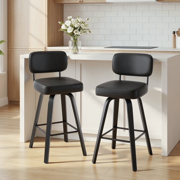 Moravia II Swivel Counter Stool in Black Hron Leather with Leather Backrest
