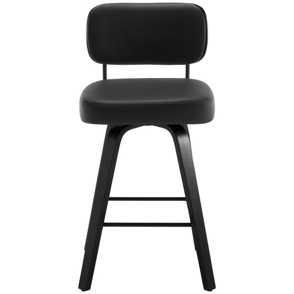 Moravia II Swivel Counter Stool in Black Hron Leather with Leather Backrest