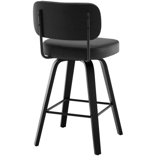 Moravia II Swivel Counter Stool in Black Hron Leather with Leather Backrest