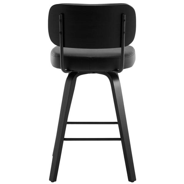 Moravia II Swivel Counter Stool in Black Hron Leather with Leather Backrest