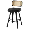 Moravia II Swivel Counter Stool in Black Hron Leather with Rattan Backrest