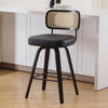 Moravia II Swivel Counter Stool in Black Hron Leather with Rattan Backrest
