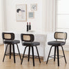 Moravia II Swivel Counter Stool in Black Hron Leather with Rattan Backrest