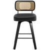 Moravia II Swivel Counter Stool in Black Hron Leather with Rattan Backrest