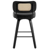 Moravia II Swivel Counter Stool in Black Hron Leather with Rattan Backrest