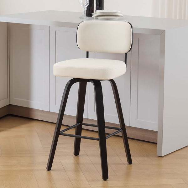Moravia II Swivel Bar Stool in Cream Hron Leather with Leather Backrest