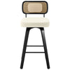 Moravia II Swivel Bar Stool in Cream Hron Leather with Rattan Backrest