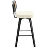 Moravia II Swivel Bar Stool in Cream Hron Leather with Rattan Backrest
