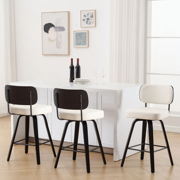 Moravia II Swivel Counter Stool in Cream Hron Leather with Leather Backrest