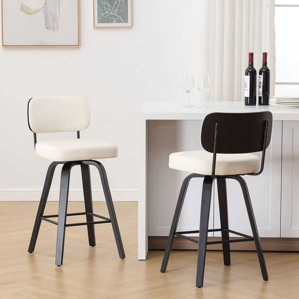 Moravia II Swivel Counter Stool in Cream Hron Leather with Leather Backrest