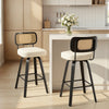 Moravia II Swivel Counter Stool in Cream Hron Leather with Rattan Backrest