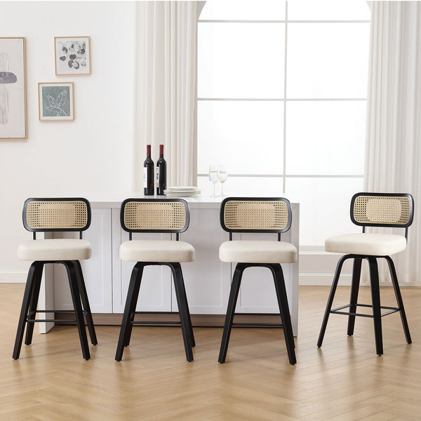 Moravia II Swivel Counter Stool in Cream Hron Leather with Rattan Backrest