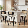 Moravia II Swivel Counter Stool in Cream Hron Leather with Rattan Backrest