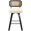 Moravia II Swivel Counter Stool in Cream Hron Leather with Rattan Backrest