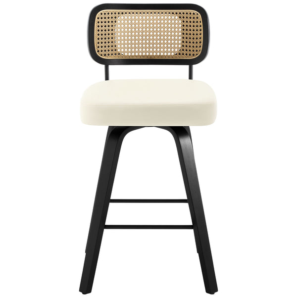 Moravia II Swivel Counter Stool in Cream Hron Leather with Rattan Backrest