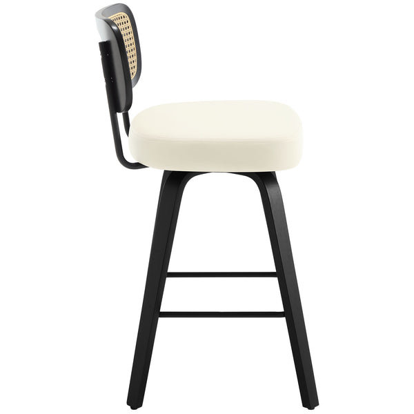 Moravia II Swivel Counter Stool in Cream Hron Leather with Rattan Backrest
