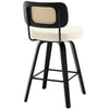 Moravia II Swivel Counter Stool in Cream Hron Leather with Rattan Backrest