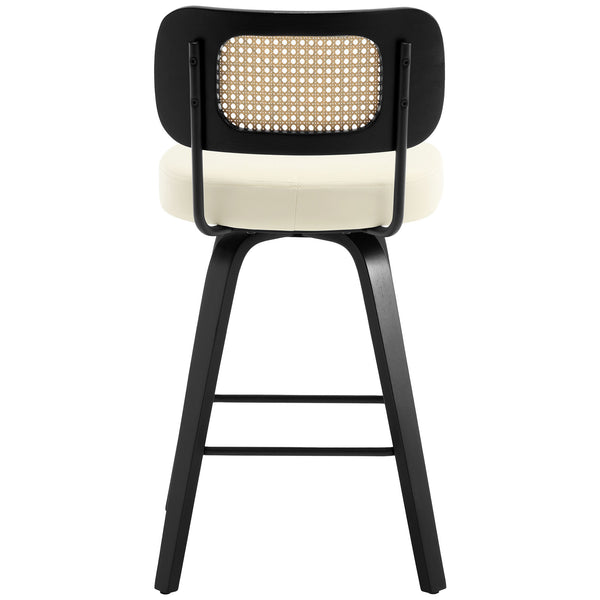 Moravia II Swivel Counter Stool in Cream Hron Leather with Rattan Backrest