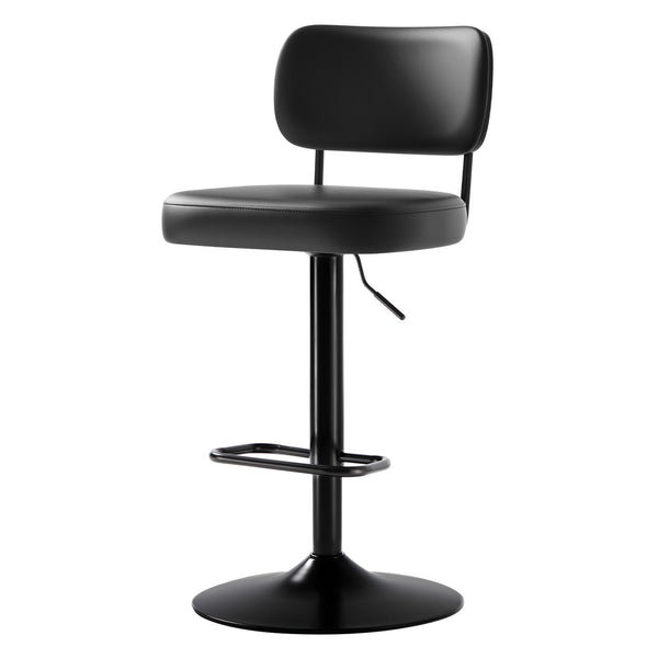 Moravia III Bar Stool in Black Ribol Leather with Leather Backrest, Swivel and Height-adjustable