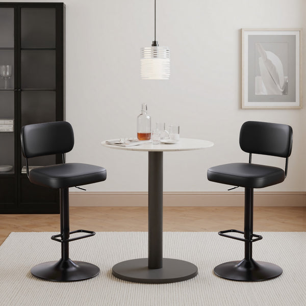 Moravia III Bar Stool in Black Ribol Leather with Leather Backrest, Swivel and Height-adjustable