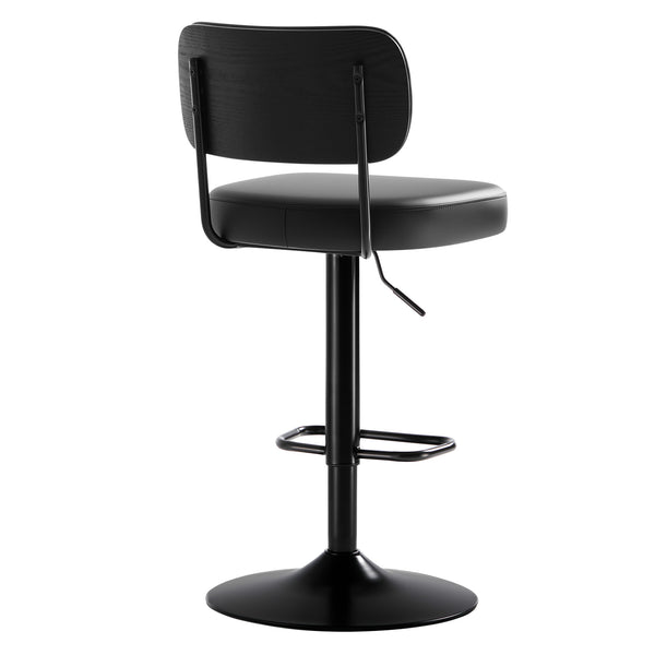 Moravia III Bar Stool in Black Ribol Leather with Leather Backrest, Swivel and Height-adjustable