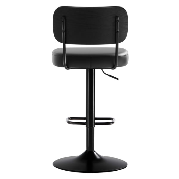 Moravia III Bar Stool in Black Ribol Leather with Leather Backrest, Swivel and Height-adjustable