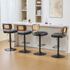 Moravia III Bar Stool in Black Ribol Leather with Rattan Backrest, Swivel and Height-adjustable