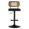 Moravia III Bar Stool in Black Ribol Leather with Rattan Backrest, Swivel and Height-adjustable