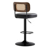Moravia III Bar Stool in Black Ribol Leather with Rattan Backrest, Swivel and Height-adjustable