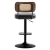 Moravia III Bar Stool in Black Ribol Leather with Rattan Backrest, Swivel and Height-adjustable