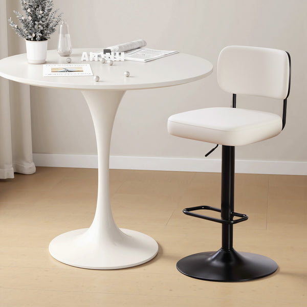 Moravia III Bar Stool in Cream Ribol Leather with Leather Backrest, Swivel and Height-adjustable