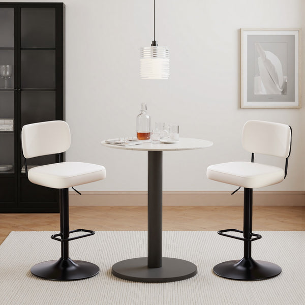 Moravia III Bar Stool in Cream Ribol Leather with Leather Backrest, Swivel and Height-adjustable
